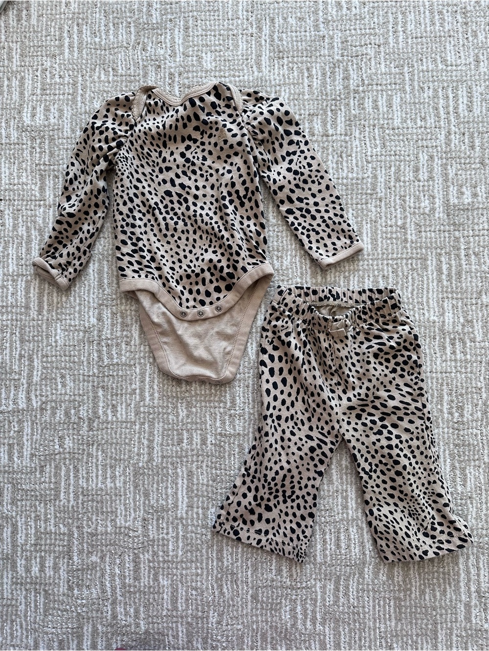 GAP Beige and Black Leopard Infant Bodysuit Set